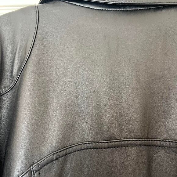 Vintage 90s/Y2K Worthington Women’s Genuine Lambskin Leather Black Trench Coat - Picture 8 of 13